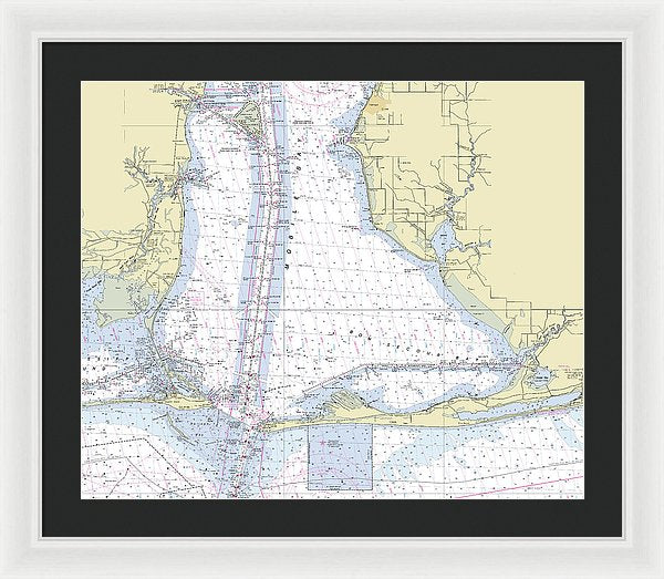 Mobile Alabama Lower Bay Nautical Chart - Framed Print