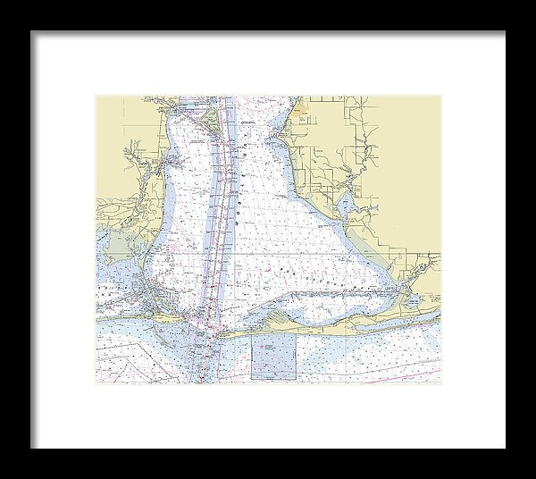 Mobile Alabama Lower Bay Nautical Chart - Framed Print