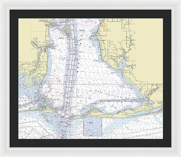 Mobile Alabama Lower Bay Nautical Chart - Framed Print