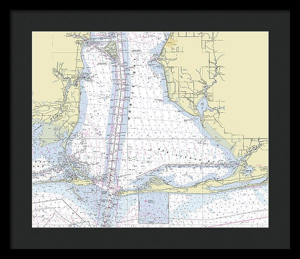 Mobile Alabama Lower Bay Nautical Chart - Framed Print