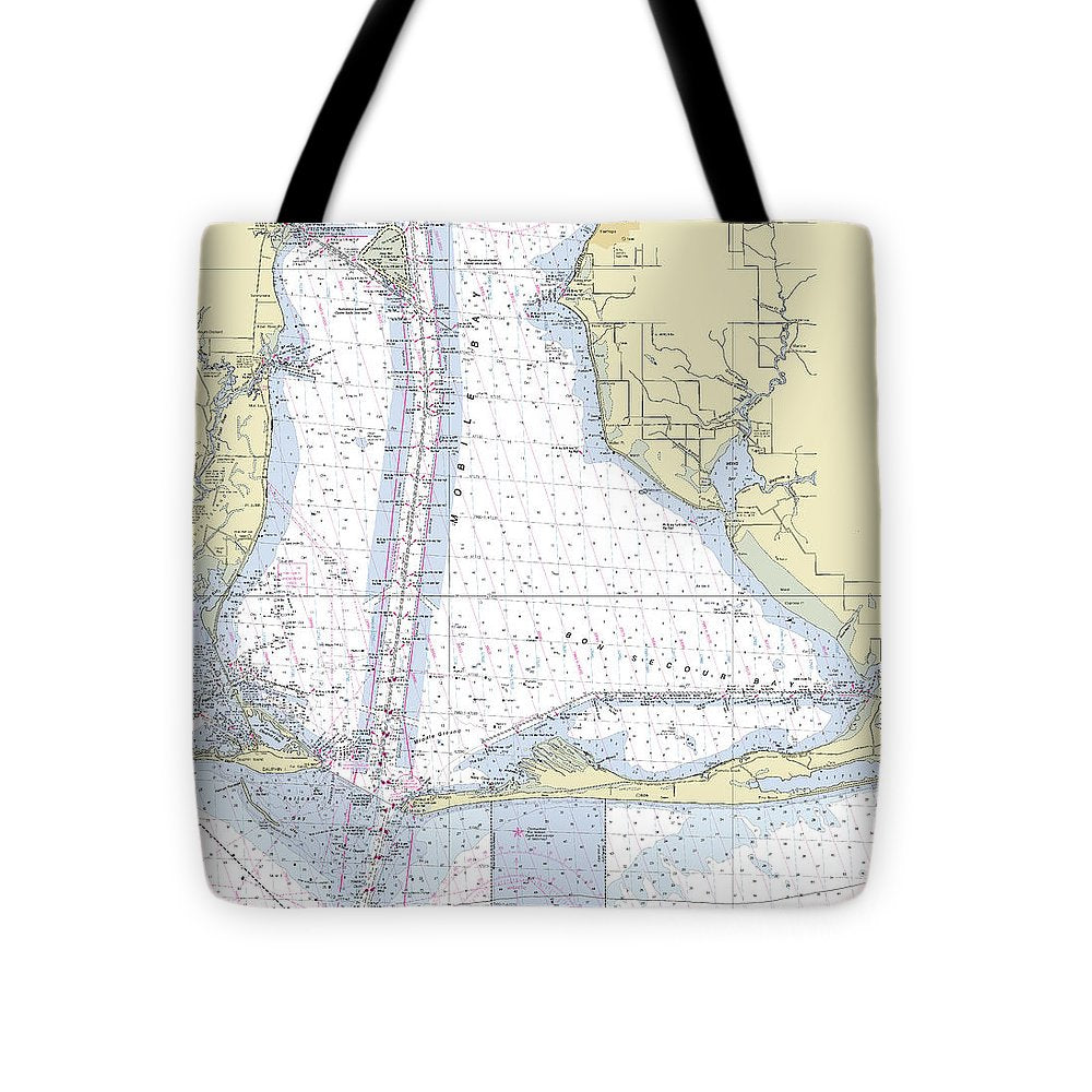 Mobile Alabama Lower Bay Nautical Chart - Tote Bag
