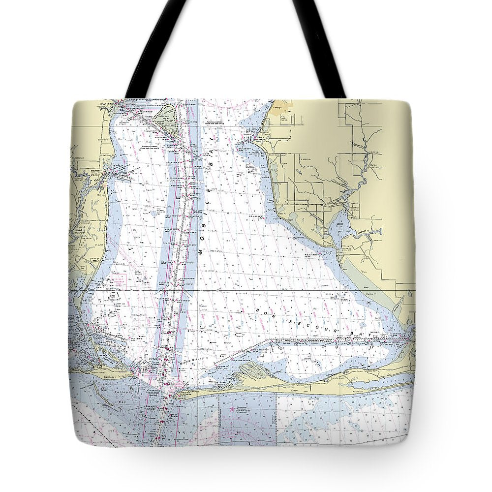 Mobile Alabama Lower Bay Nautical Chart - Tote Bag