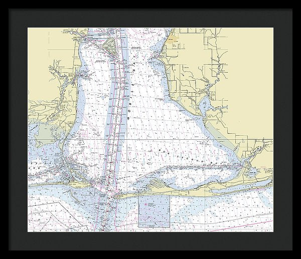 Mobile Alabama Lower Bay Nautical Chart - Framed Print