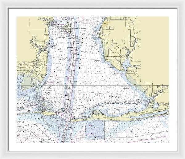 Mobile Alabama Lower Bay Nautical Chart - Framed Print