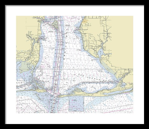 Mobile Alabama Lower Bay Nautical Chart - Framed Print