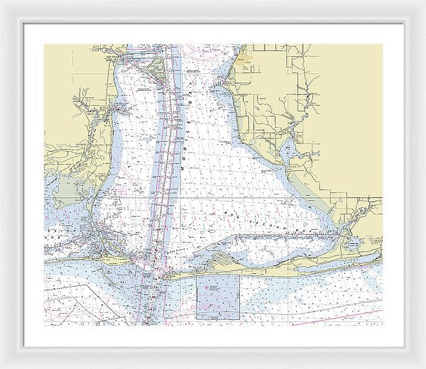 Mobile Alabama Lower Bay Nautical Chart - Framed Print