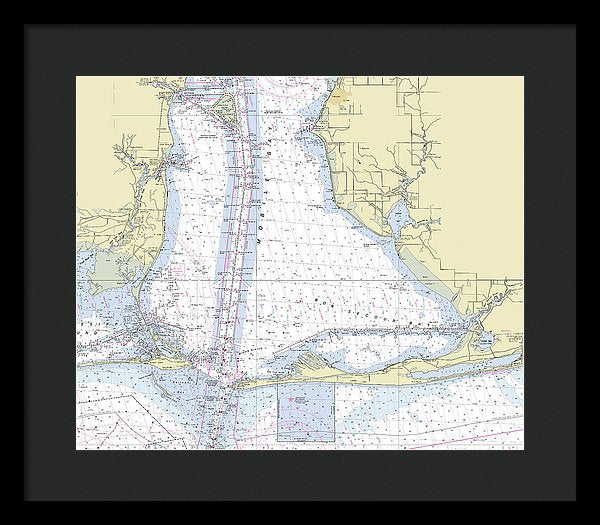 Mobile Alabama Lower Bay Nautical Chart - Framed Print