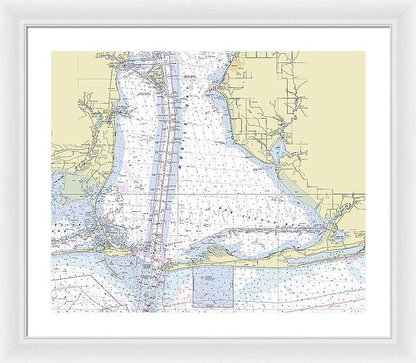 Mobile Alabama Lower Bay Nautical Chart - Framed Print