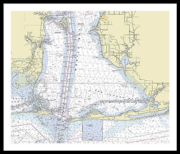 Mobile Alabama Lower Bay Nautical Chart - Framed Print