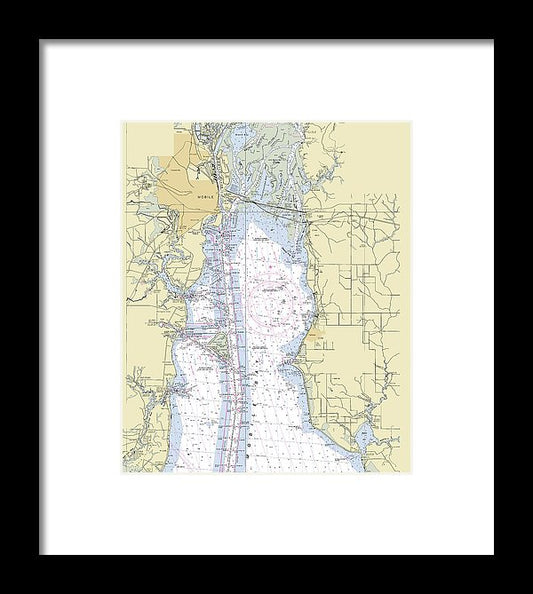 Mobile Alabama Upper Bay Nautical Chart - Framed Print