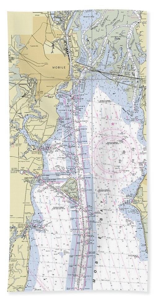 Mobile Alabama Upper Bay Nautical Chart - Beach Towel