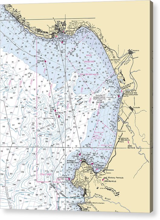 Monterey-Bay California Nautical Chart V6 - Acrylic Print – 6.5" x 8" – Acrylic Nautical Chart Print by SeaKoast.