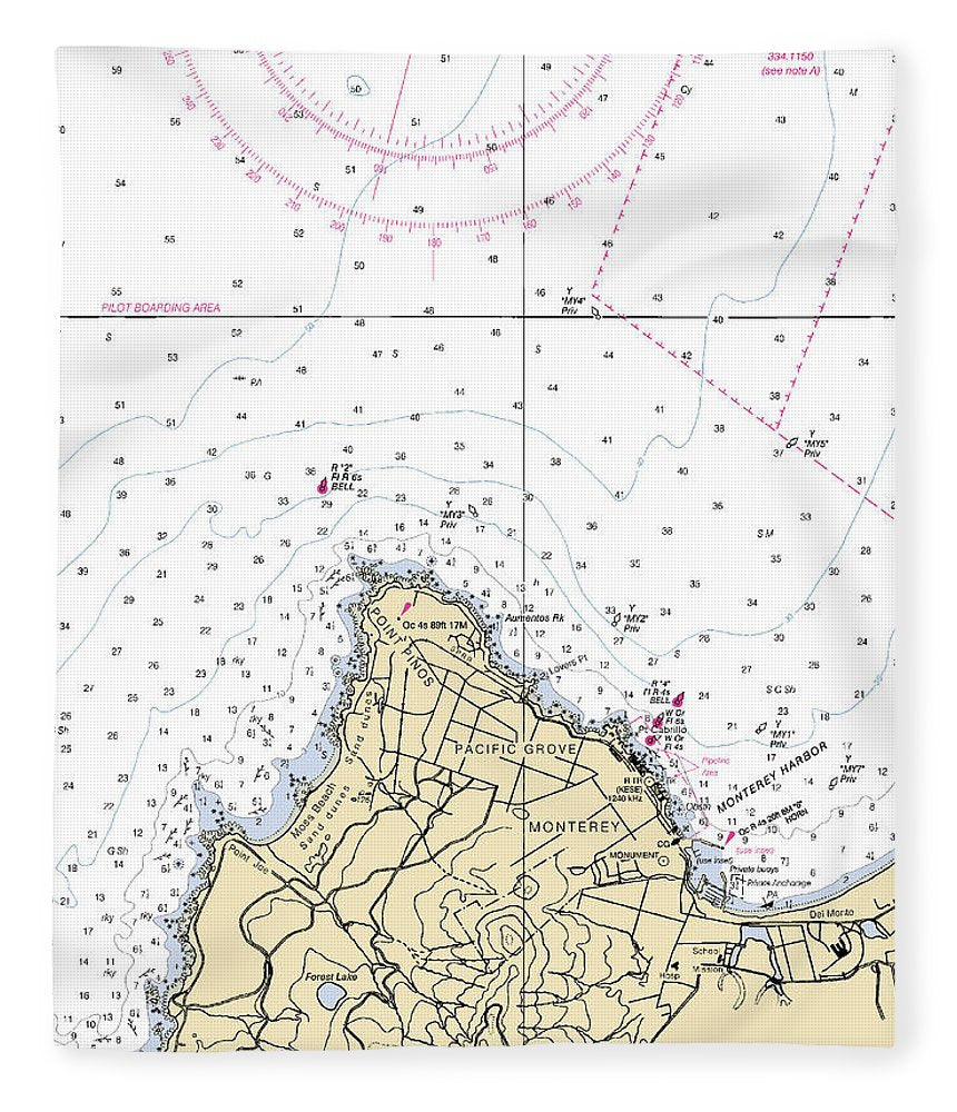 Monterey California Nautical Chart Blanket