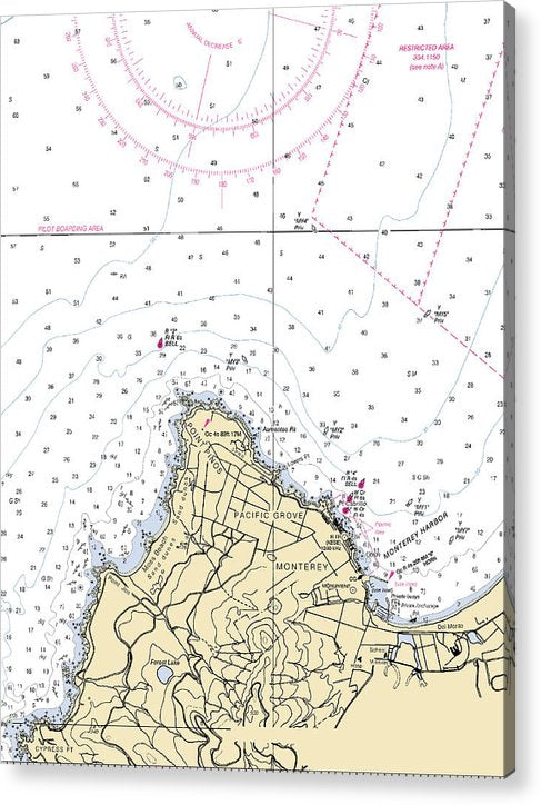 Monterey California Nautical Chart - Acrylic Print – 6" x 8" – Acrylic Nautical Chart Print by SeaKoast.