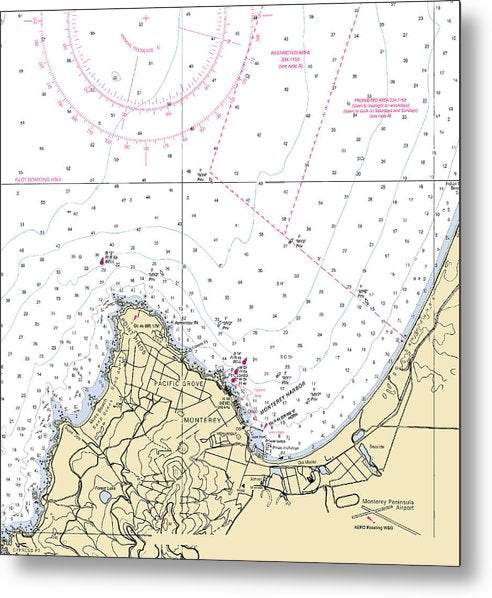 A beuatiful Metal Print of the Monterey Harbor -California Nautical Chart _V2 - Metal Print by SeaKoast.  100% Guarenteed!