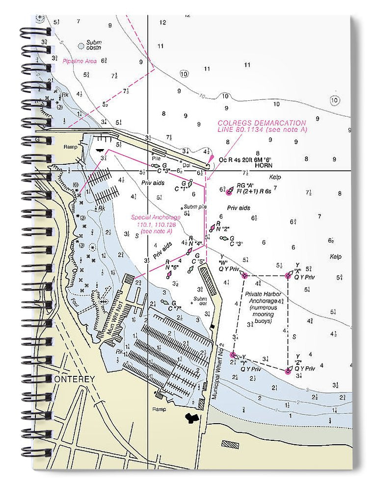Montery Harbor California Nautical Chart Spiral Notebook