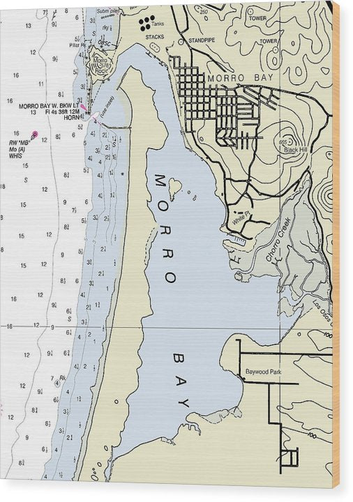 Morrow Bay California Nautical Chart Wood Print