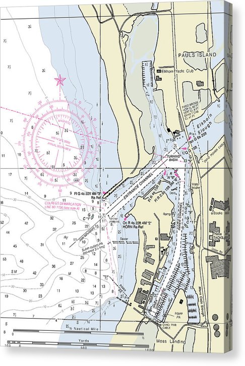 Moss Landing Harbor California Nautical Chart Canvas Print