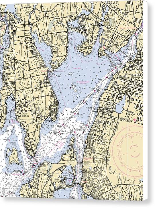 Mt Hope Bay-rhode Island Nautical Chart - Canvas Print