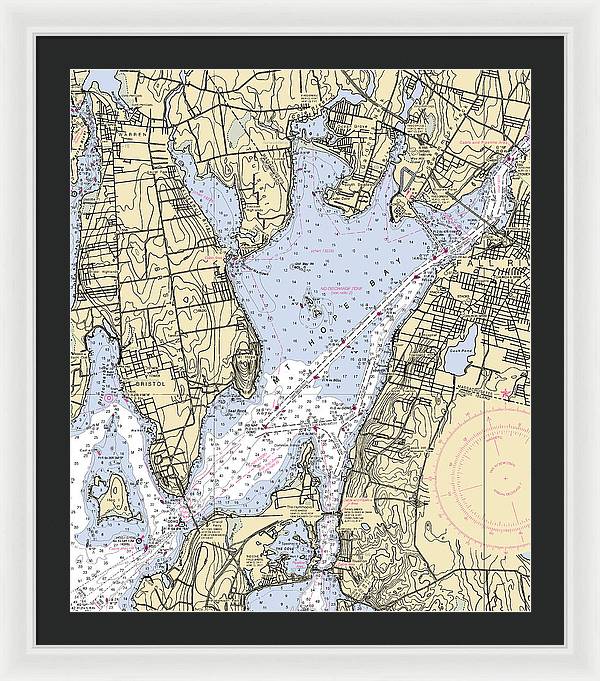 Mt Hope Bay-rhode Island Nautical Chart - Framed Print