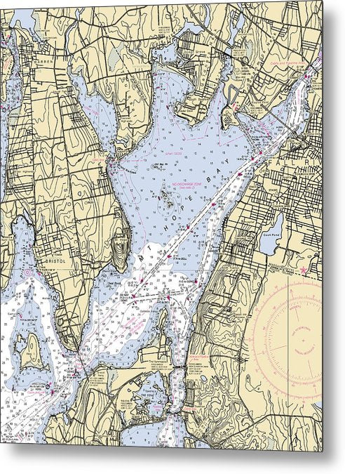 A beuatiful Metal Print of the Mt Hope Bay-Rhode Island Nautical Chart - Metal Print by SeaKoast.  100% Guarenteed!