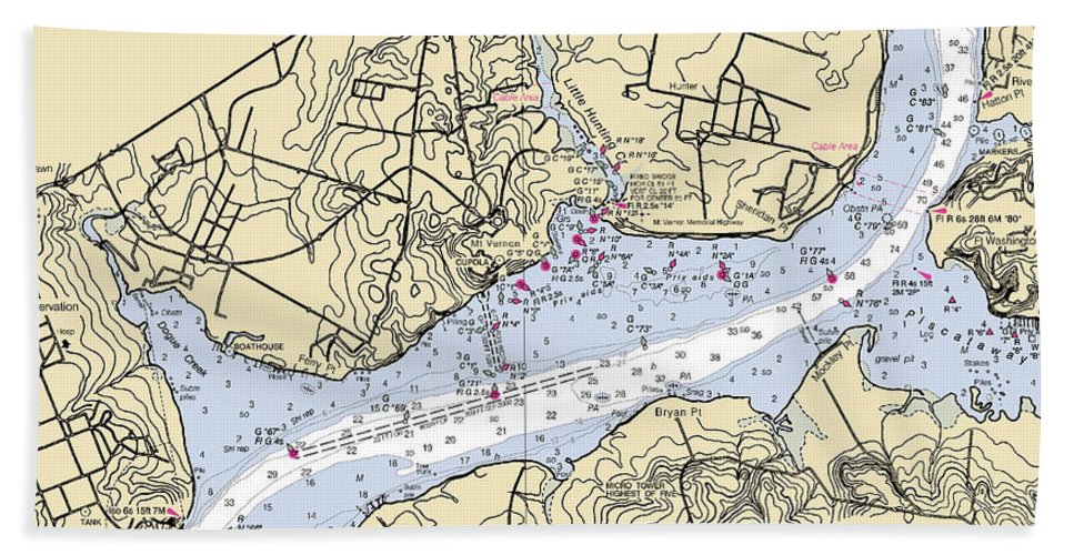 Mt Vernon-virginia Nautical Chart - Bath Towel