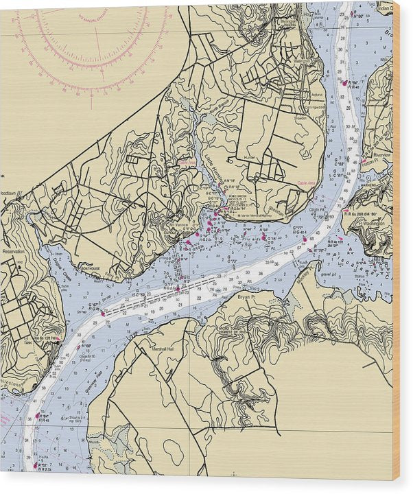 Mt Vernon-Virginia Nautical Chart Wood Print