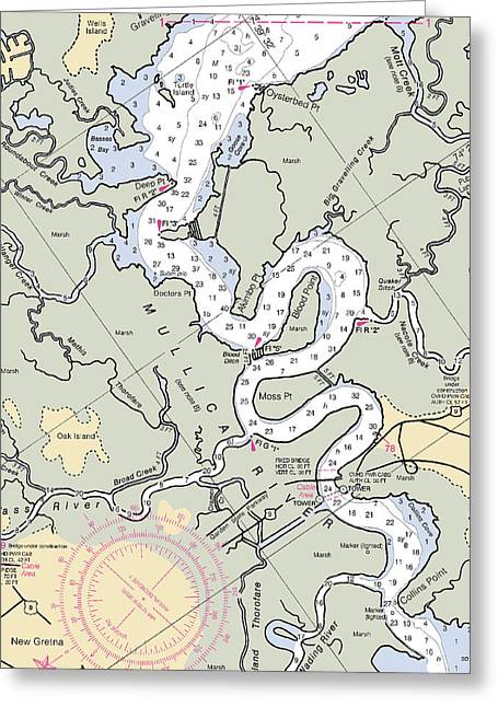 Mullica River-new Jersey Nautical Chart - Greeting Card