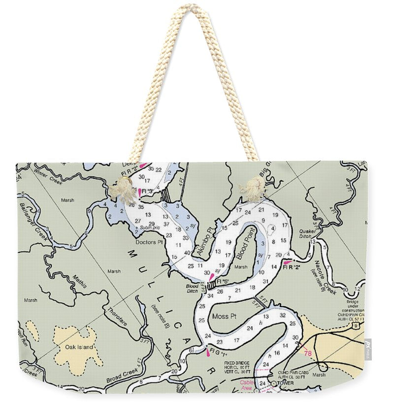 Mullica River-new Jersey Nautical Chart - Weekender Tote Bag