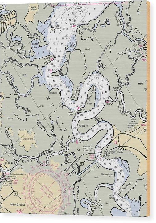 Mullica River-New Jersey Nautical Chart Wood Print