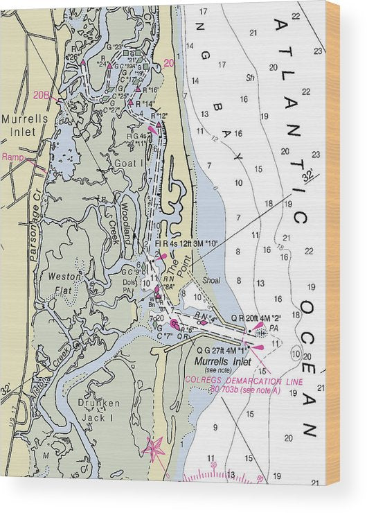 Murrells Inlet South Carolina Nautical Chart Wood Print