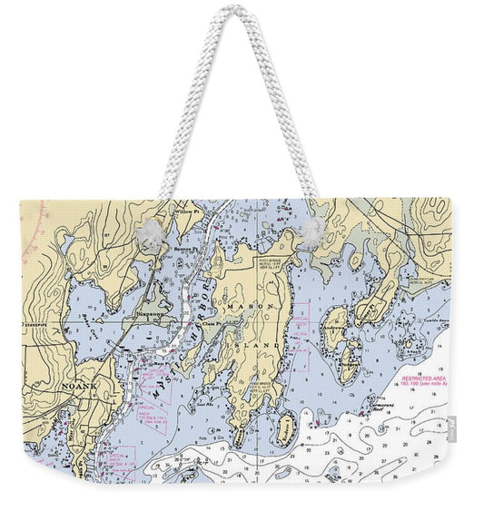 Mystic -connecticut Nautical Chart _v6 - Weekender Tote Bag