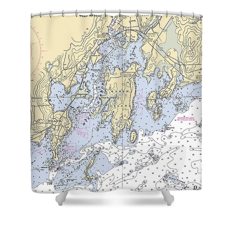 Mystic  Connecticut Nautical Chart _V6 Shower Curtain