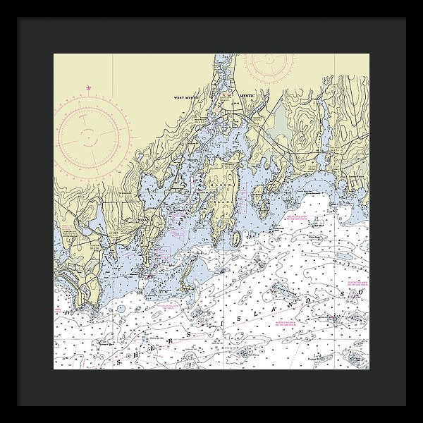 Mystic Ct Nautical Chart - Framed Print