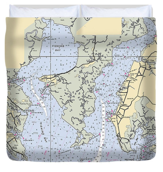 Nanticoke River Maryland Nautical Chart Duvet Cover