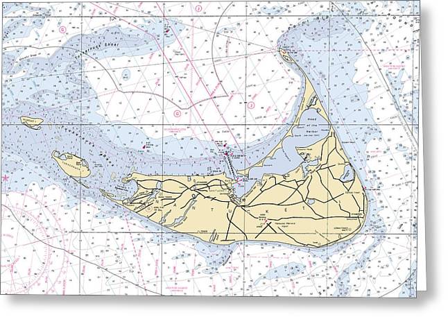 Nantucket-5x6-massachusetts Nautical Chart - Greeting Card