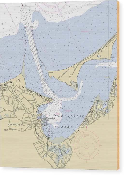 Nantucket Harbor-Massachusetts Nautical Chart Wood Print