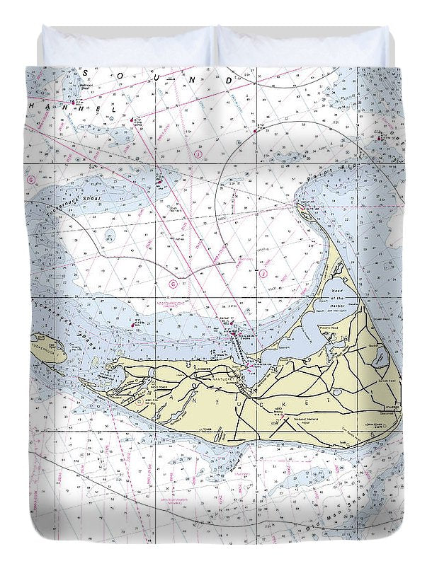 Nantucket Nautical Chart - Duvet Cover