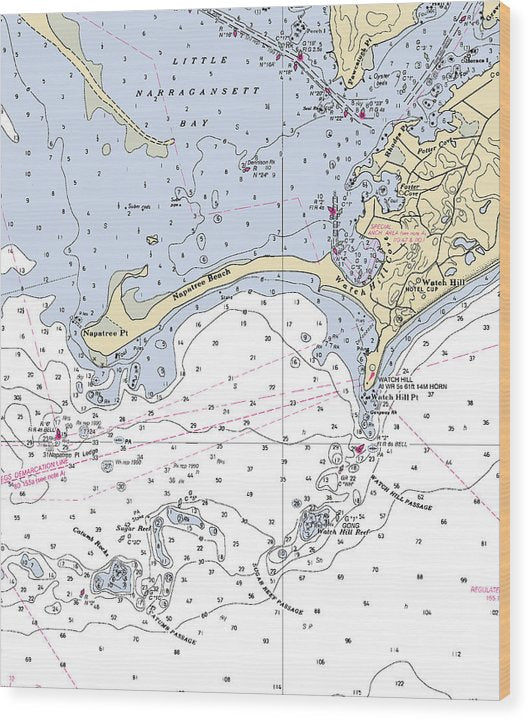 Napatree Beach-Rhode Island Nautical Chart Wood Print