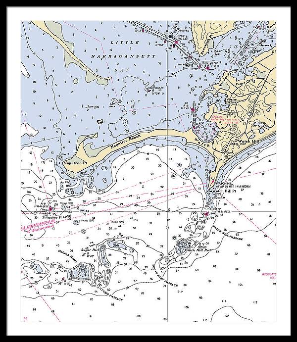 Napatree Beach-rhode Island Nautical Chart - Framed Print