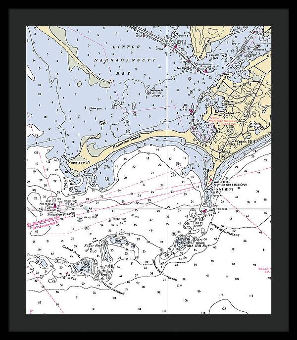 Napatree Beach-rhode Island Nautical Chart - Framed Print