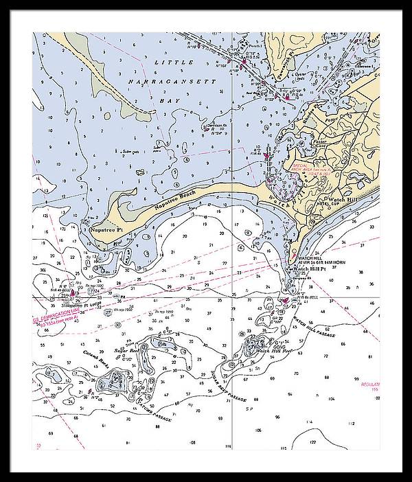 Napatree Beach-rhode Island Nautical Chart - Framed Print