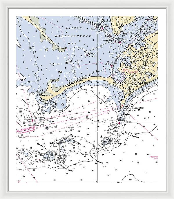 Napatree Beach-rhode Island Nautical Chart - Framed Print