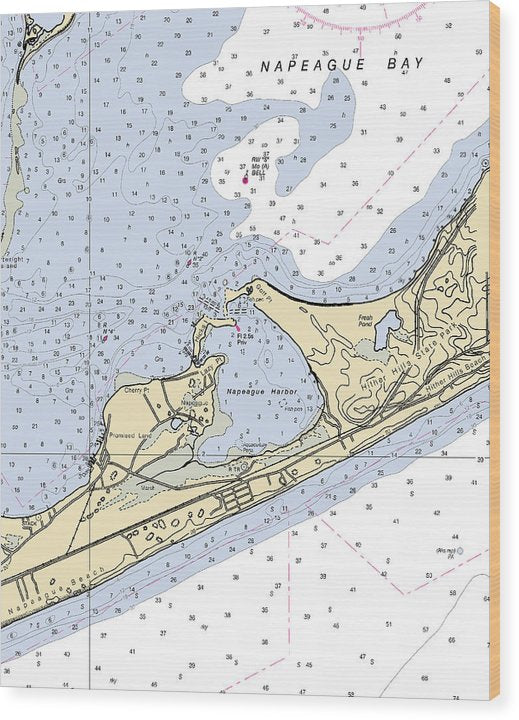 Napeague Harbor-New York Nautical Chart Wood Print