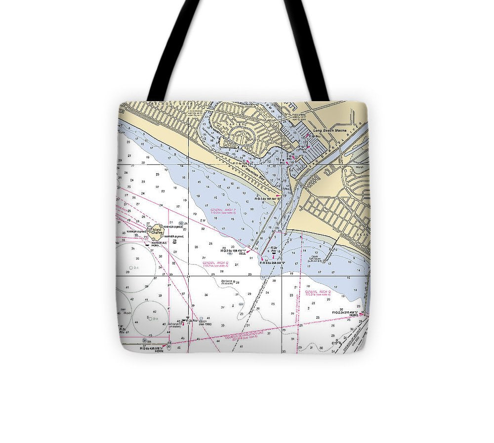 Naples California Nautical Chart Tote Bag