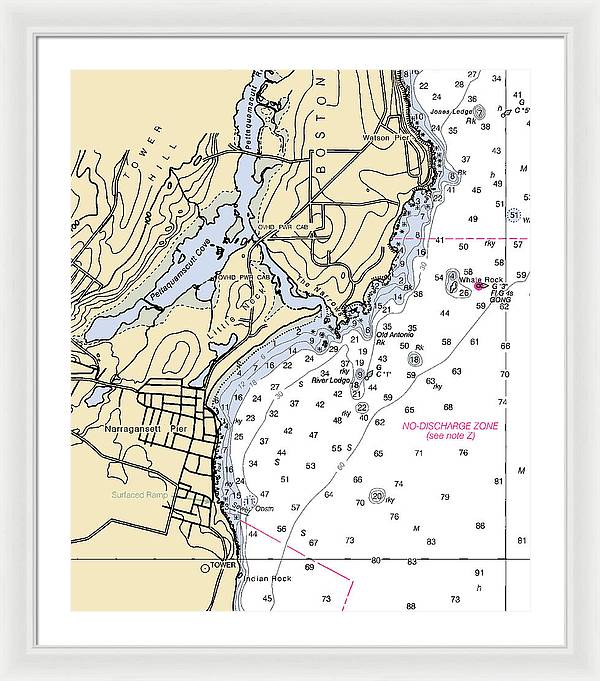 Narragansett Pier-rhode Island Nautical Chart - Framed Print