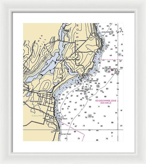 Narragansett Pier-rhode Island Nautical Chart - Framed Print