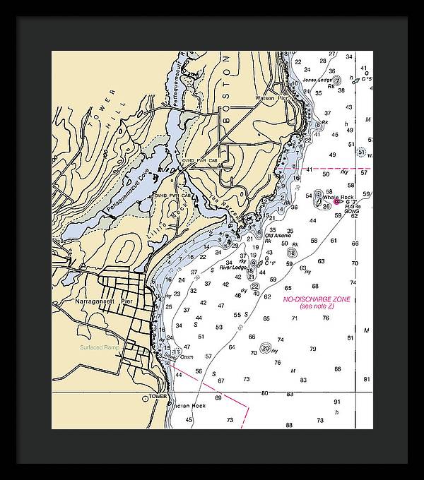 Narragansett Pier-rhode Island Nautical Chart - Framed Print