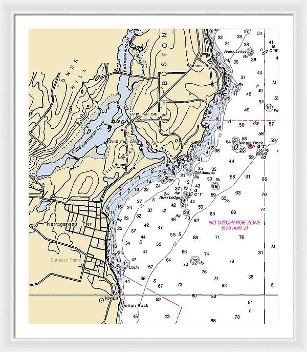 Narragansett Pier-rhode Island Nautical Chart - Framed Print