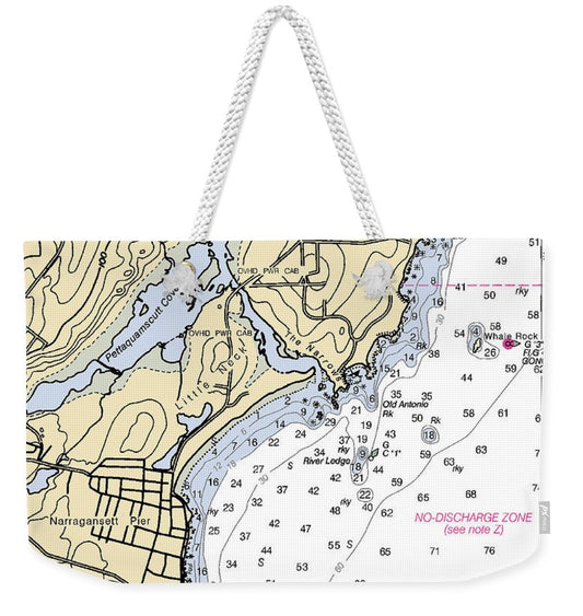 Narragansett Pier-rhode Island Nautical Chart - Weekender Tote Bag